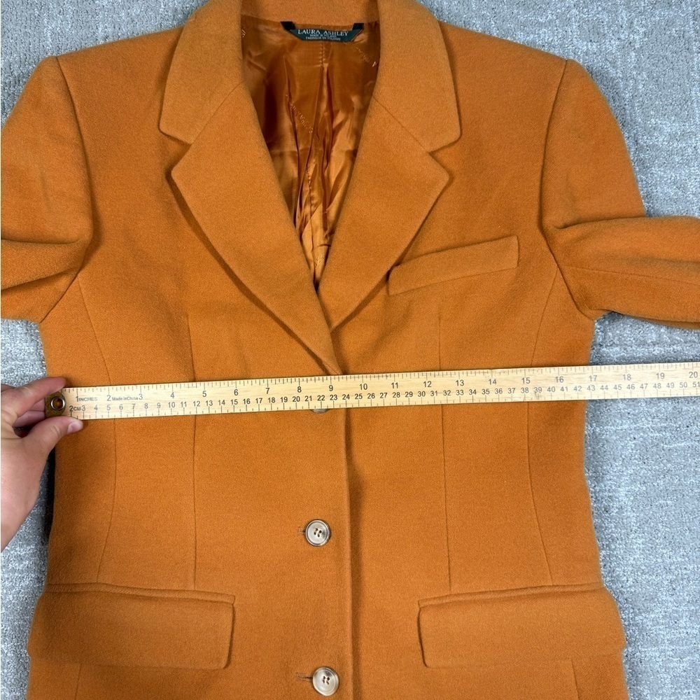 Laura Ashley Made in Poland Orange Wool Blend Long Blazer Jacket Womens 6 - Picture 3 of 8